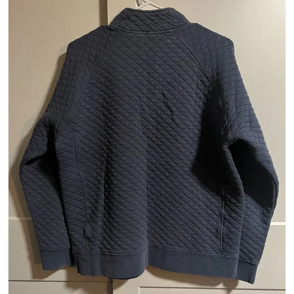 Eddie Bauer Mock Neck Quilted Print 1/4 Button Snap Henley Sweater Blue Medium - Picture 4 of 6